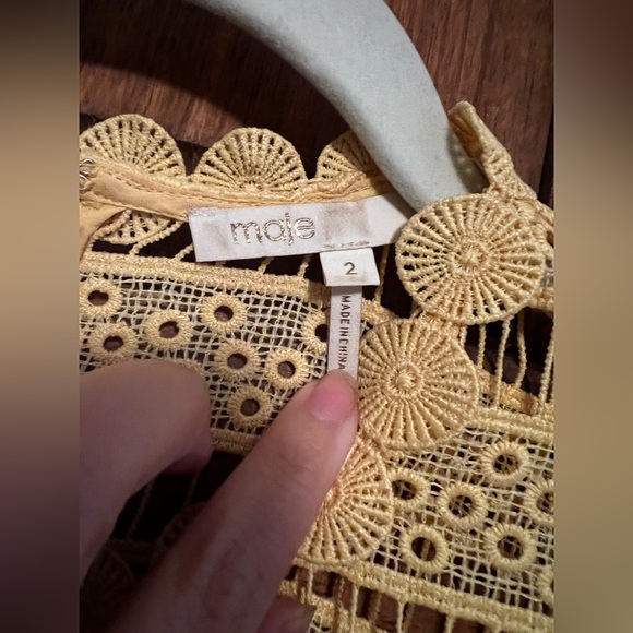 Maje Roseray Yellow Lace Midi Dress Size 2 - Picture 7 of 11